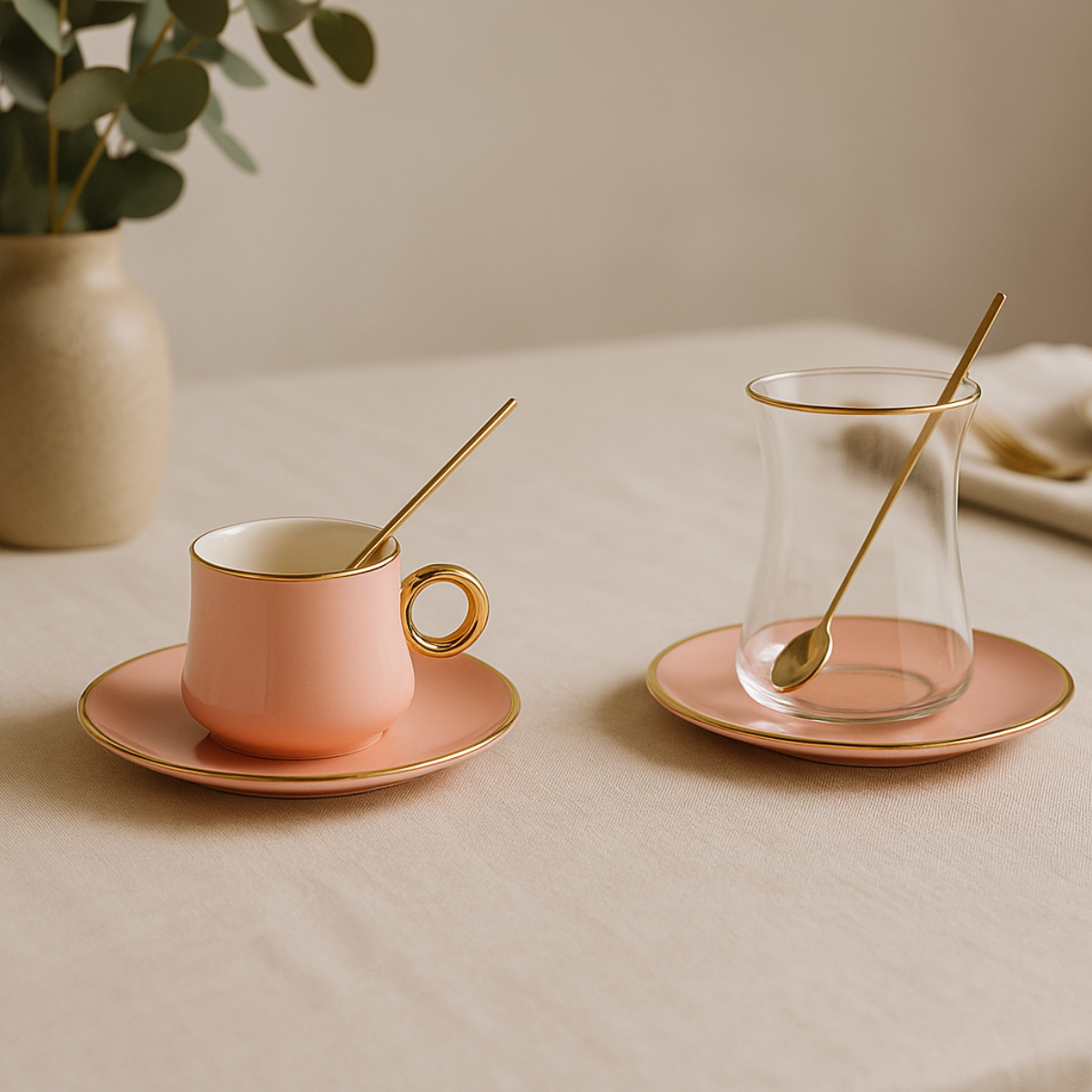 Bricard Tee-Espresso Set 24 teilig Rosa Gold inkl. Löffel und Untertasse