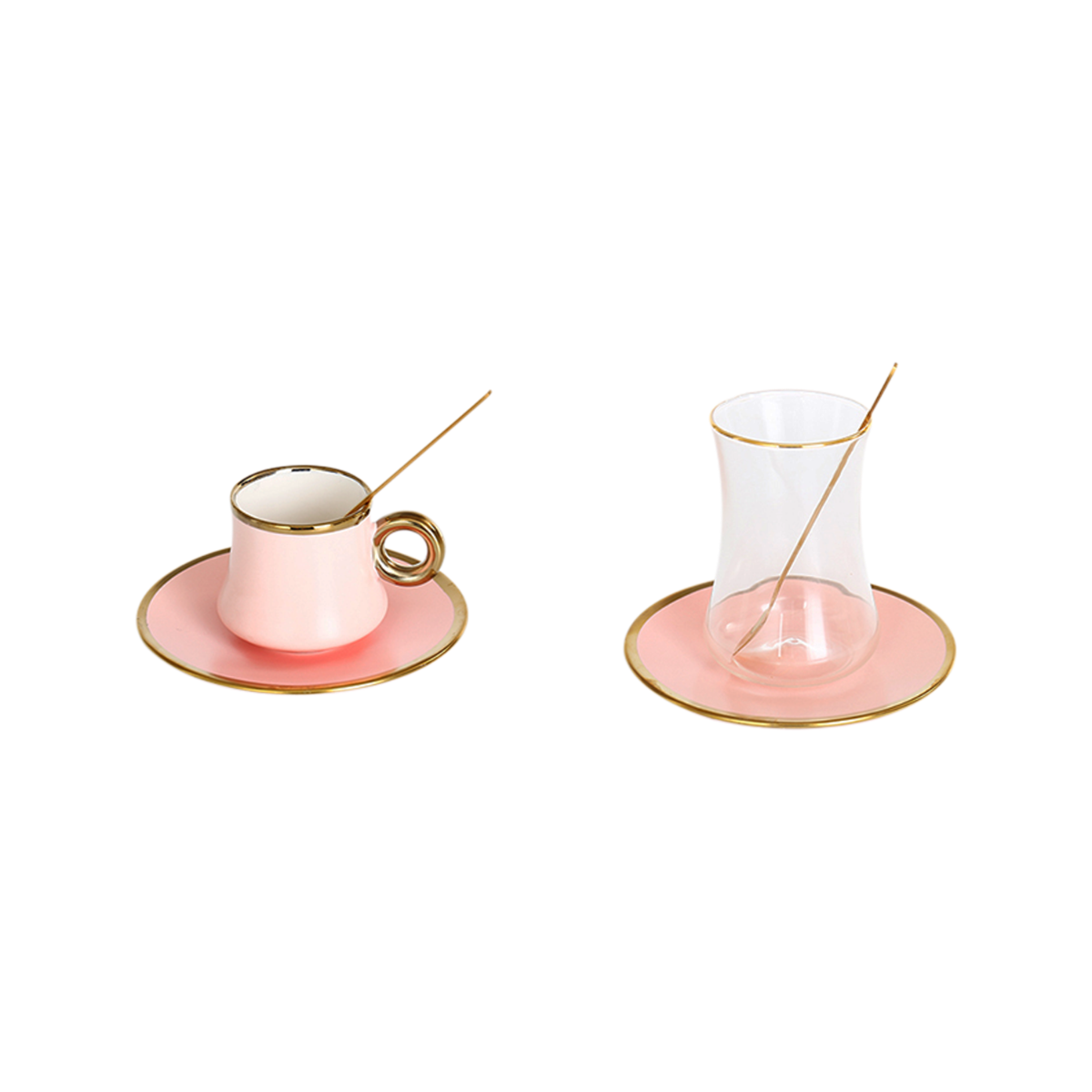 Bricard Tee-Espresso Set 24 teilig Rosa Gold inkl. Löffel und Untertasse