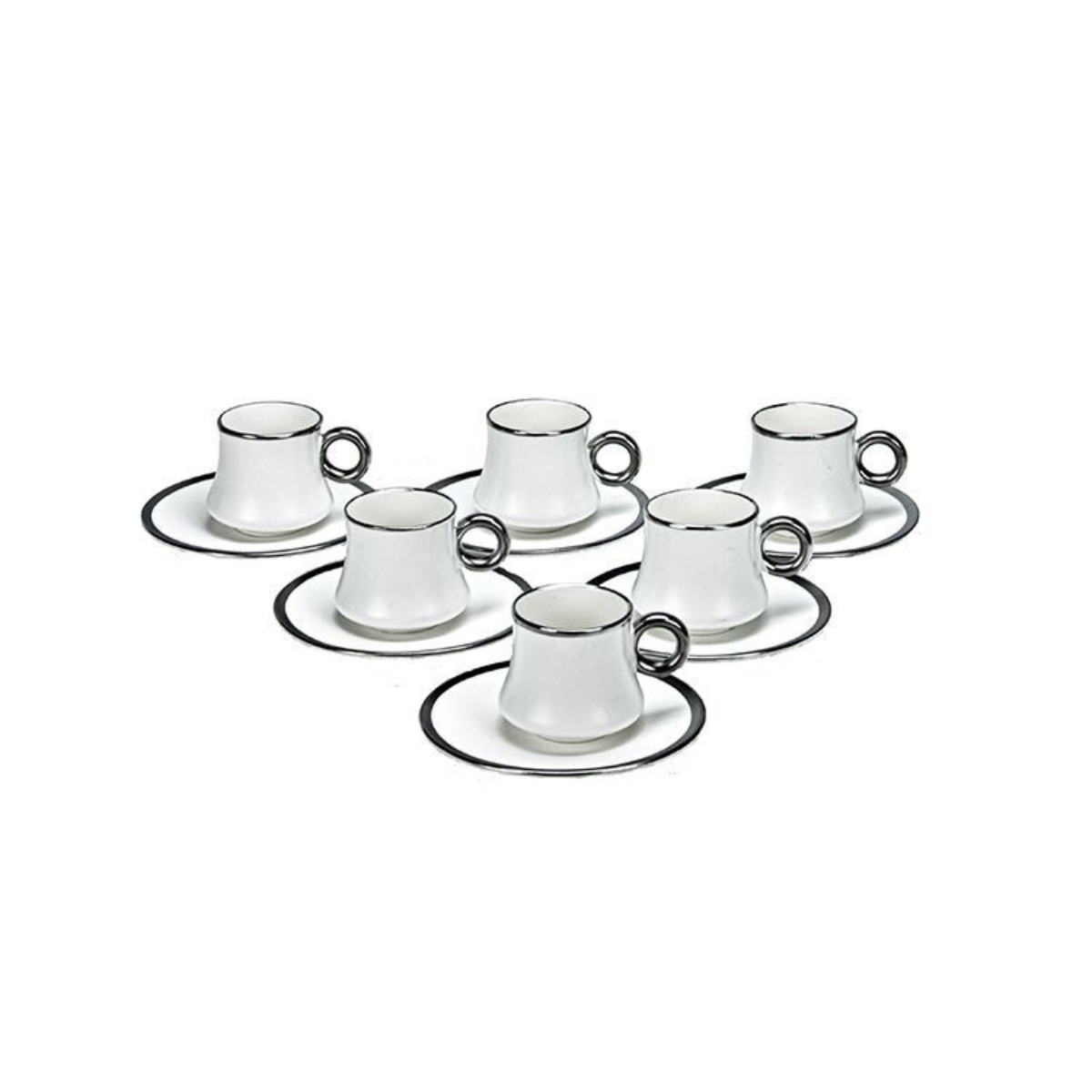 Bricard Tee-Espresso Set 24 teilig Weiß Silber inkl. Löffel und Untertasse