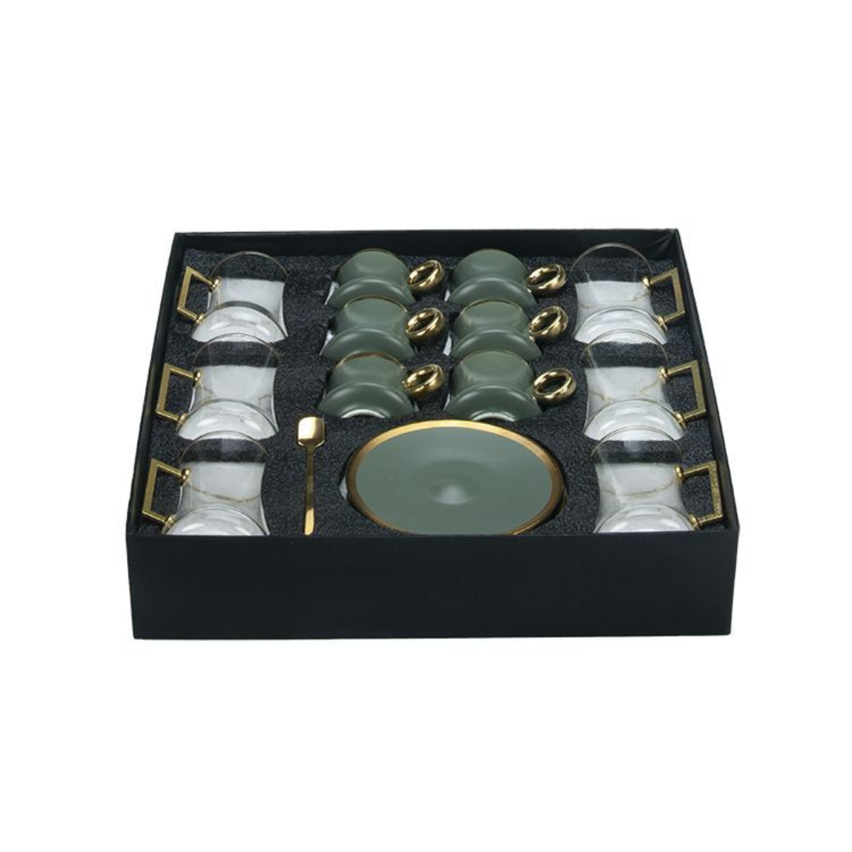 Bricard Tee-Espresso Set 24 teilig Grau Gold inkl. Löffel und Untertasse