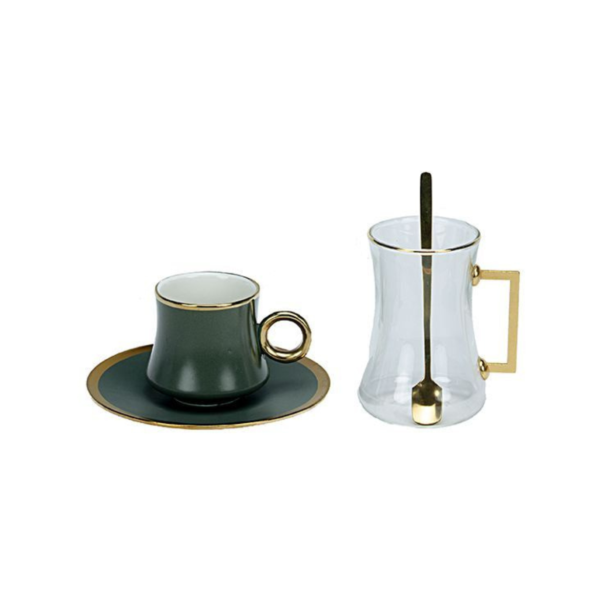 Bricard Tee-Espresso Set 24 teilig Grau Gold inkl. Löffel und Untertasse