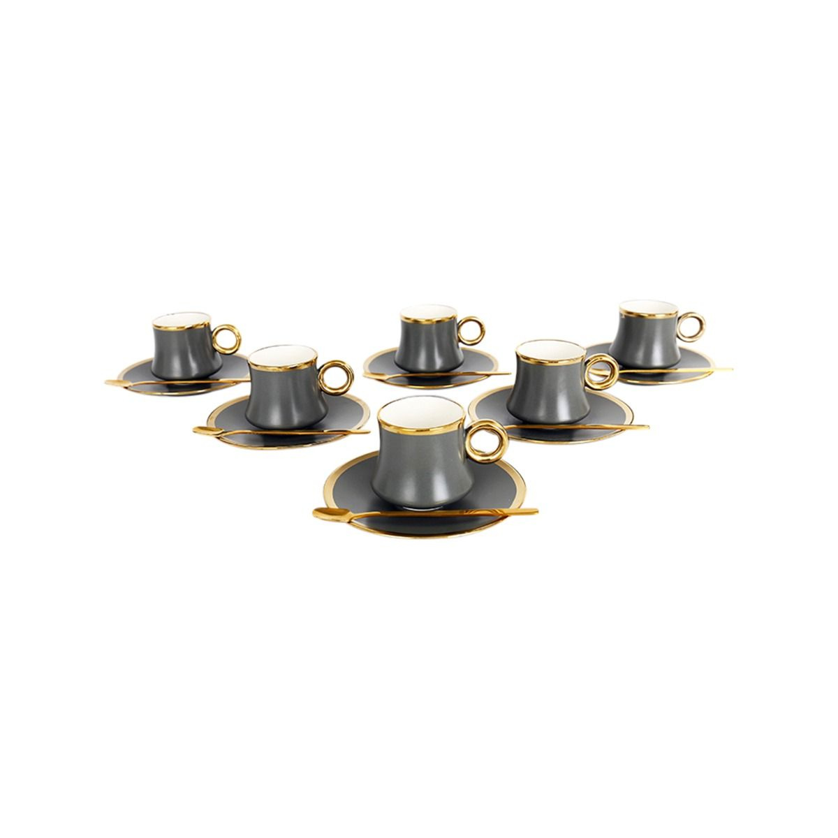 Bricard Tee-Espresso Set 24 teilig Grau Gold inkl. Löffel und Untertasse