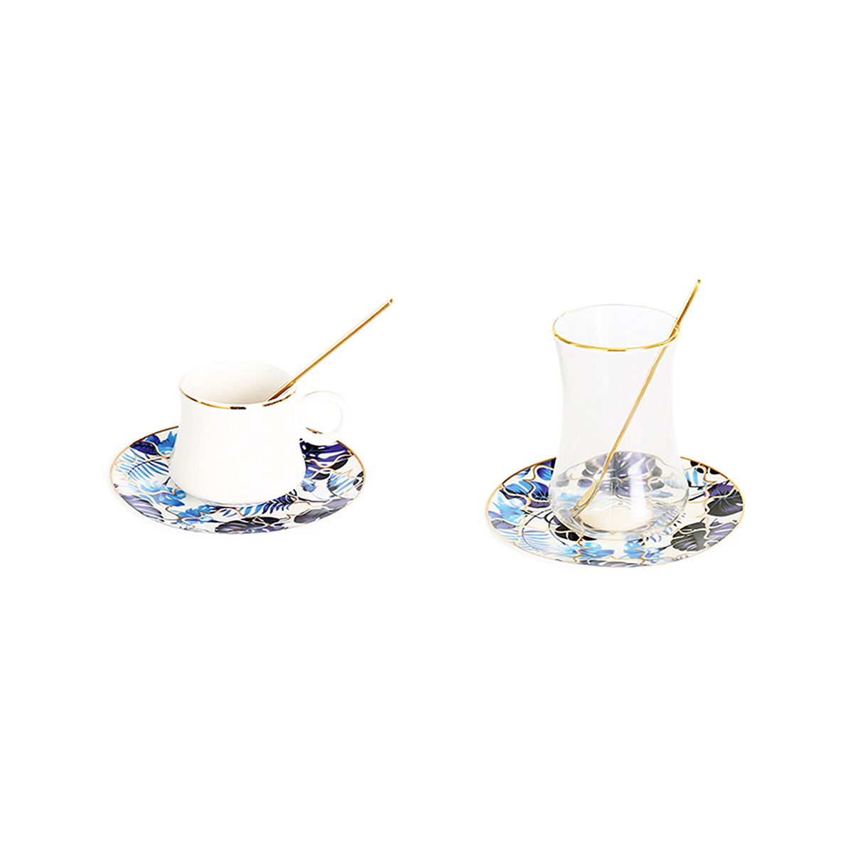 Bricard Tee-Espresso Set 24 teilig Blau Gold inkl. Löffel und Untertasse