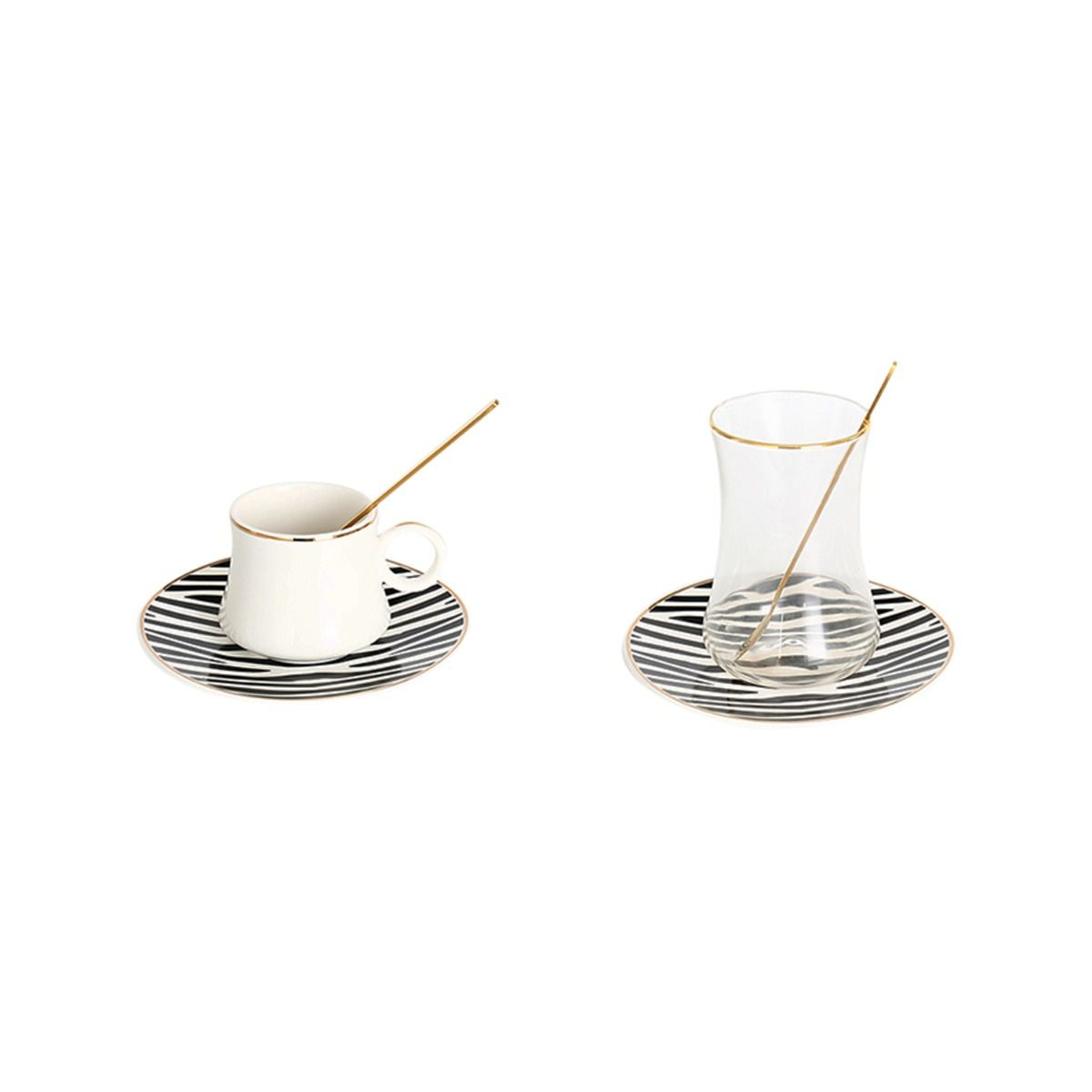 Bricard Tee-Espresso Set 24 teilig Schwarz Gold inkl. Löffel und Untertasse