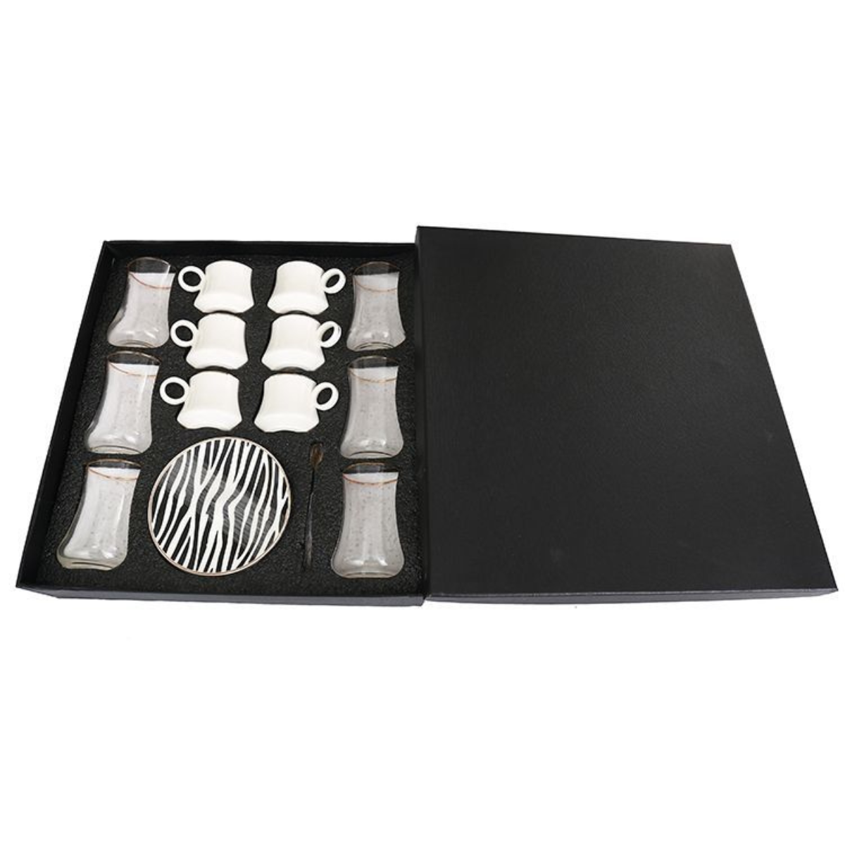 Bricard Tee-Espresso Set 24 teilig Schwarz Gold inkl. Löffel und Untertasse