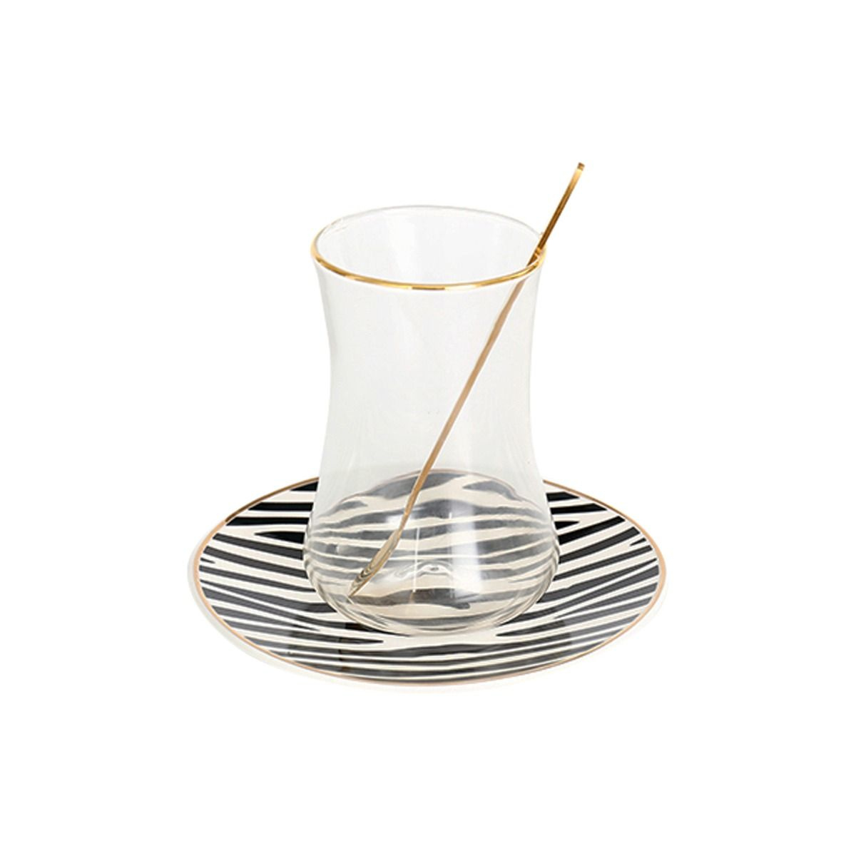 Bricard Tee-Espresso Set 24 teilig Schwarz Gold inkl. Löffel und Untertasse