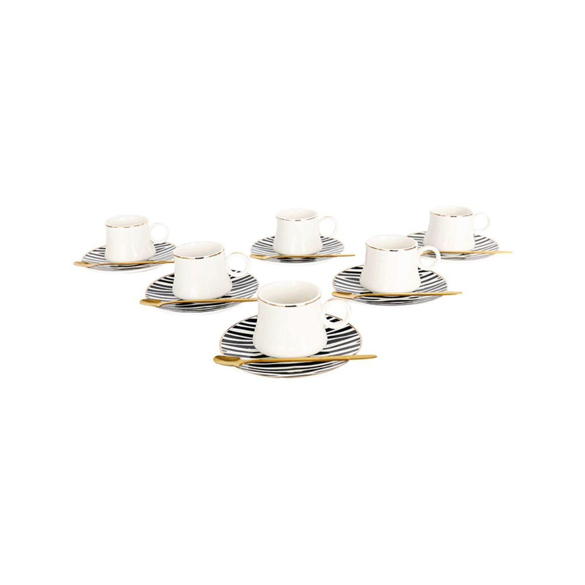 Bricard Tee-Espresso Set 24 teilig Schwarz Gold inkl. Löffel und Untertasse