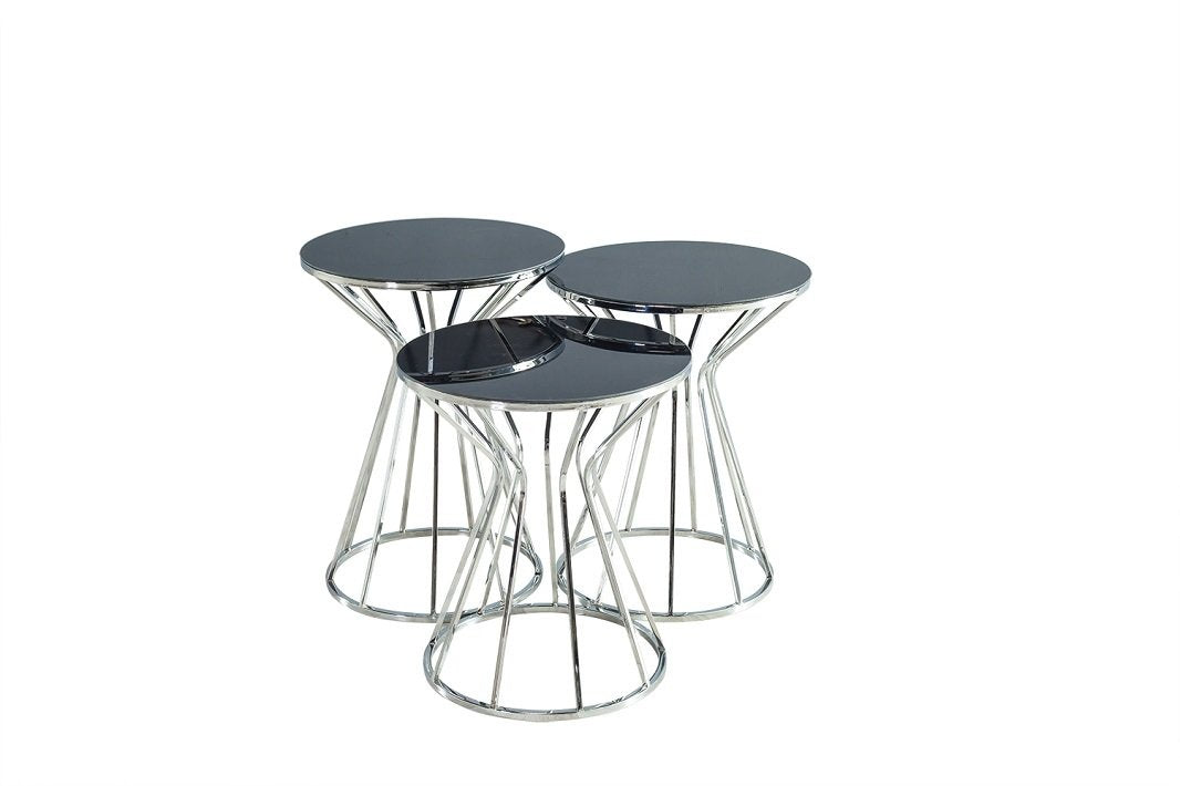 Beistelltische Couchtische PRIZMA 3er Set schwarz silber Glas