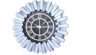Diamond Spiegeluhr silber gold auf schwarzem Spiegel 75cm