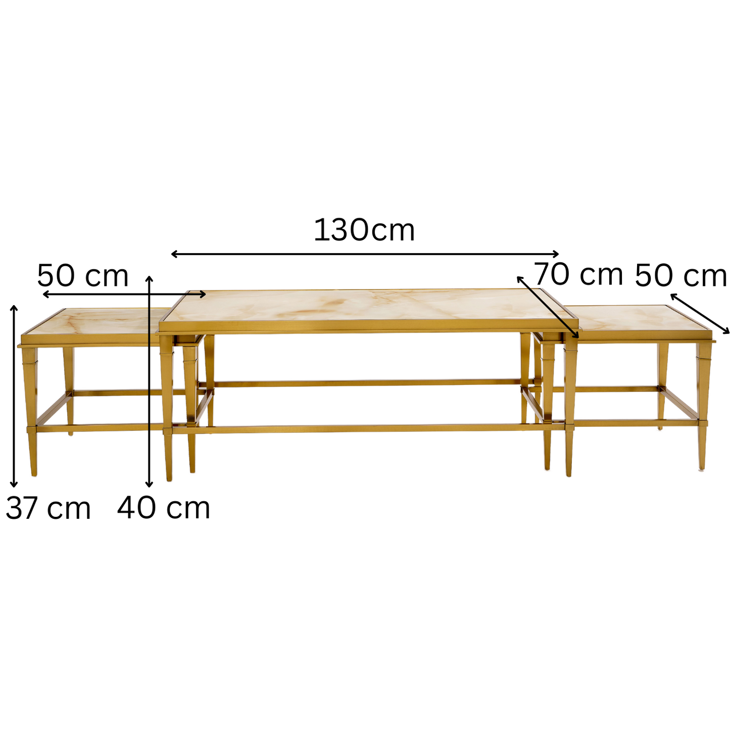 Beistelltisch Couchtisch massive echt-Marmorplatte weiß (3er-Set) vergoldeten Edelstahlbeinen 130x70cm