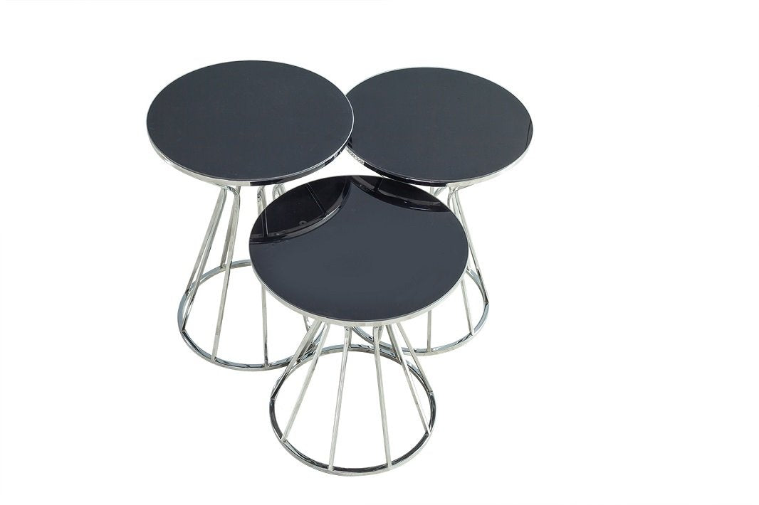 Beistelltische Couchtische PRIZMA 3er Set schwarz silber Glas