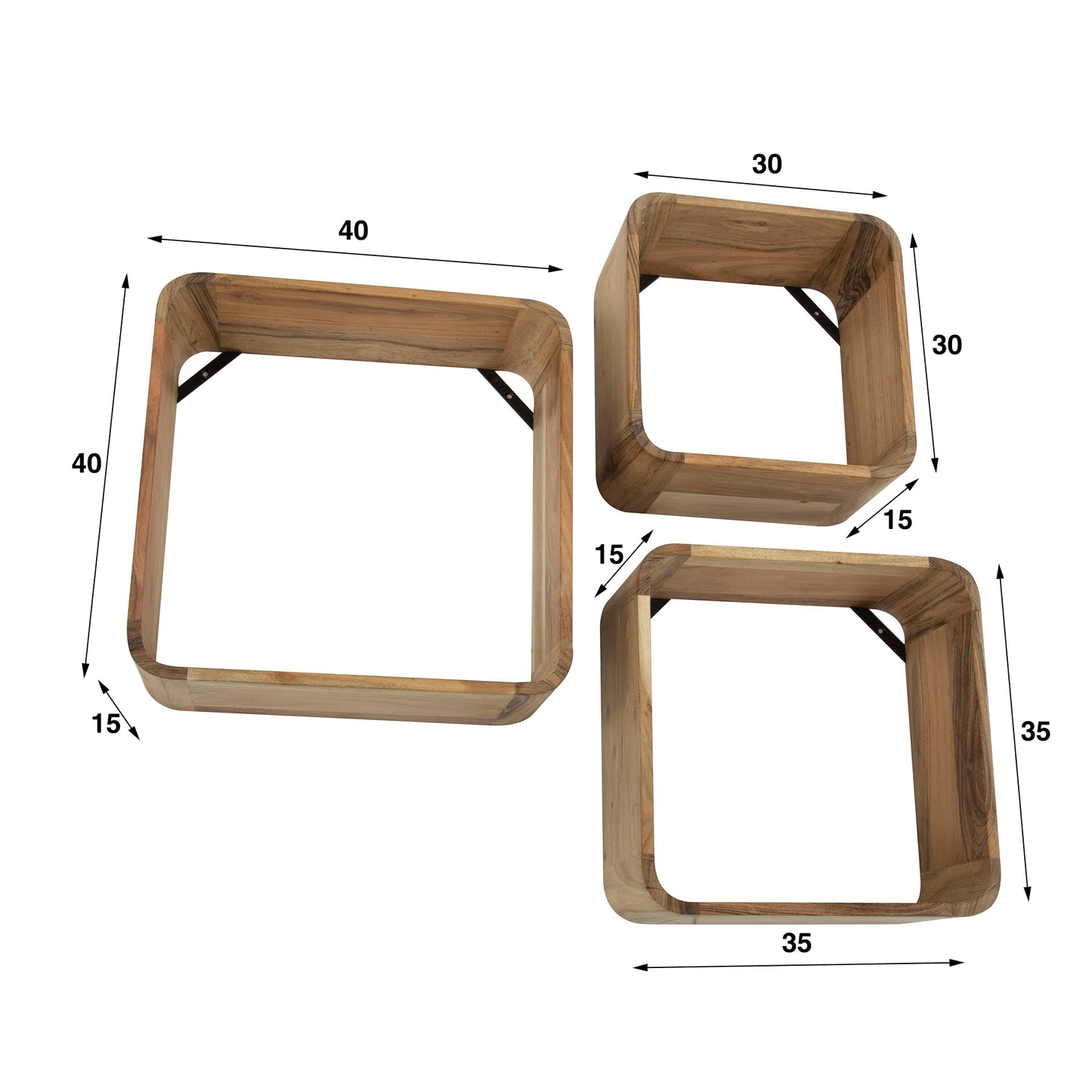 Wandregal-Set CUBO SOFT 3-teiliges Schweberegal aus massiver Akazie mit abgerundeten Ecken