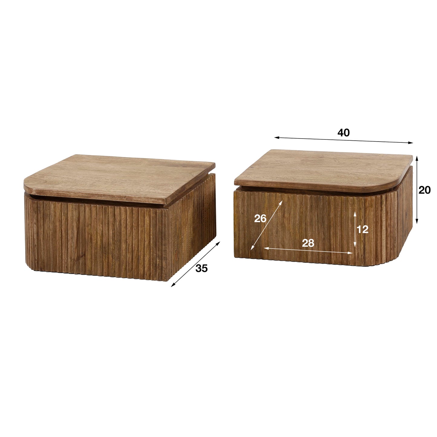 Nachttisch-Set WAVE SYMMETRIA 2 schwebende Nachtkonsolen aus Mangoholz