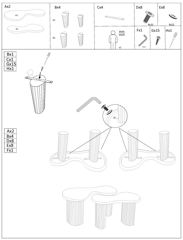 Couchtisch-Set KODA ORGANIC 2-teiliges Ensemble aus Akazie im Rillen-Design