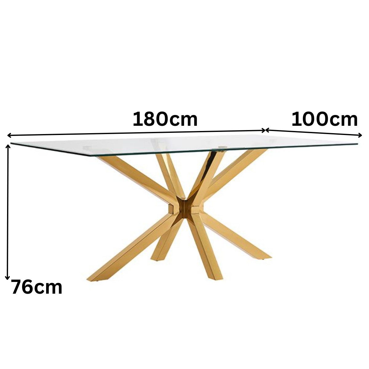Esstisch Terni mit edlen Edelstahlbeinen Glas/Marmoroptik Tischplatte 180cm