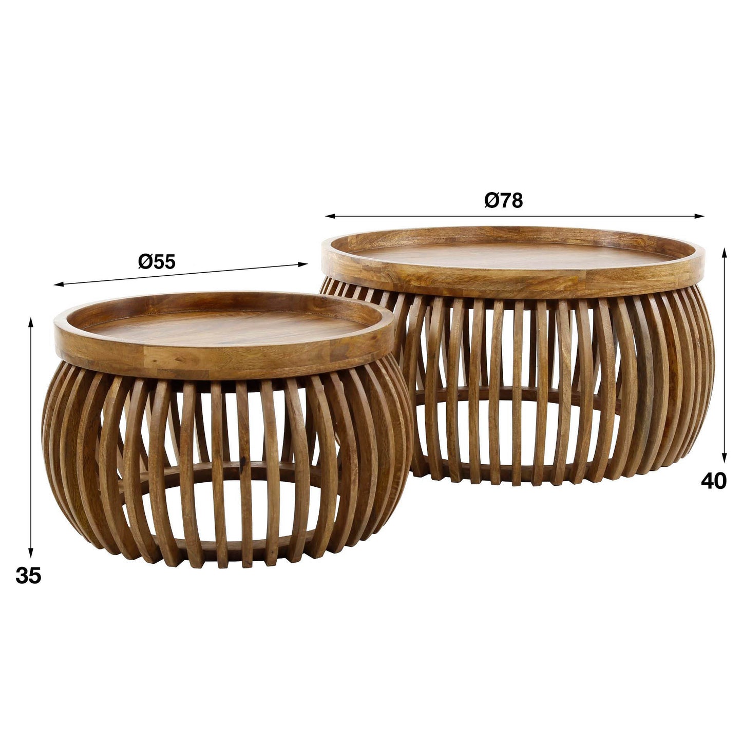 Couchtisch-Set DARIO GLOBE Satztische in edler Lamellen-Optik