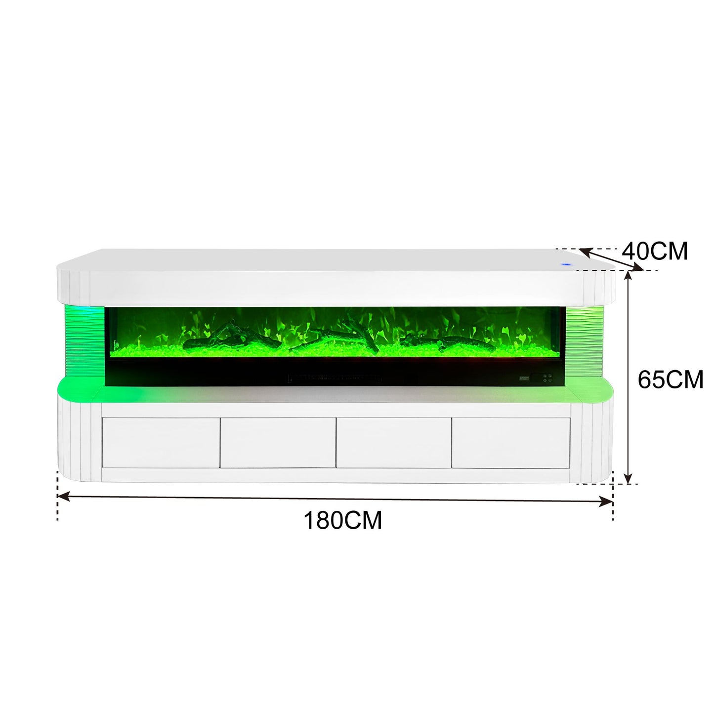 TV-Schrank Luxus Sideboard FLAMORA Kamin Funktion LED 180cm Weiss