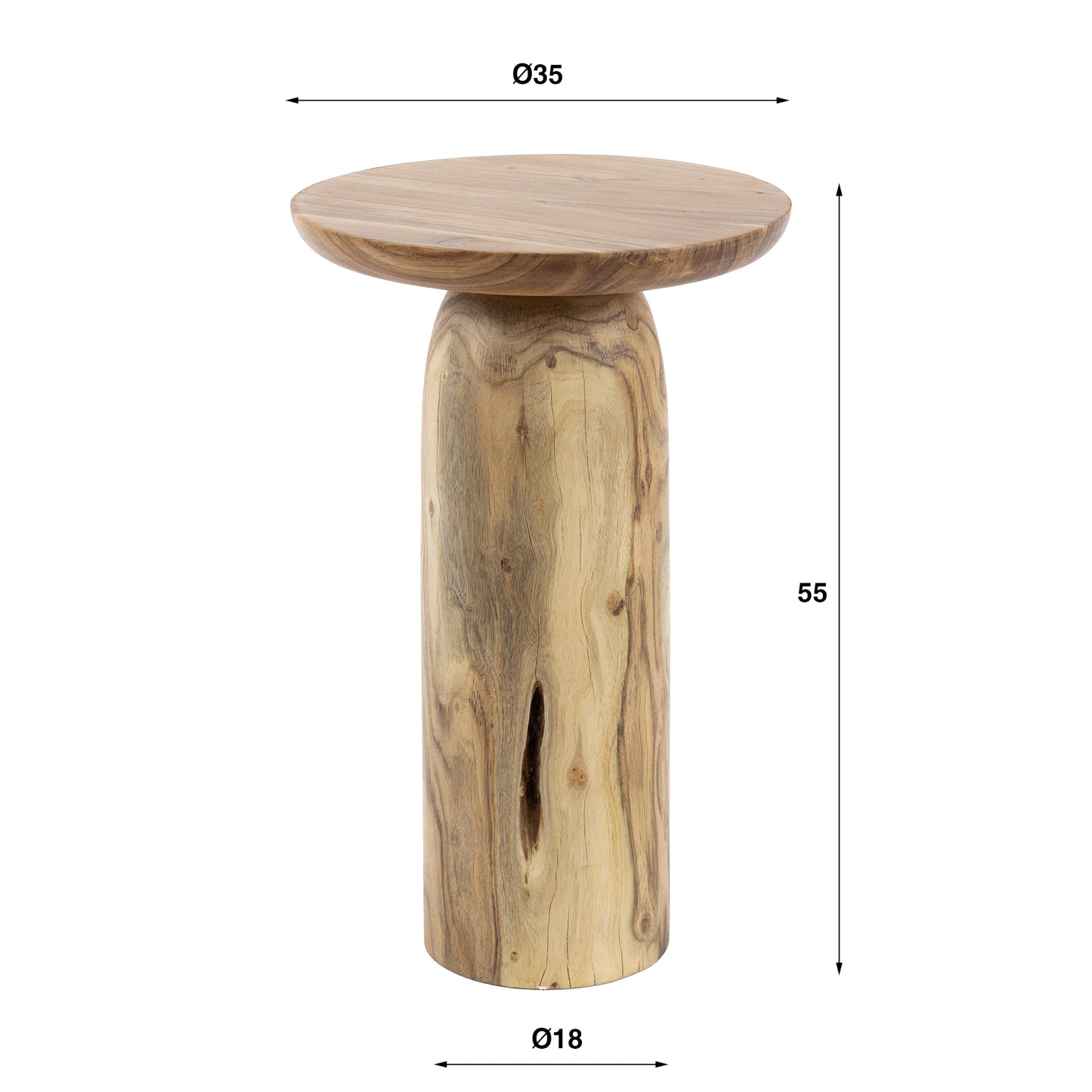 Beistelltisch RIVER SOLID Skulpturaler Massivholz-Tisch aus Akazie in organischer Form 55 cm