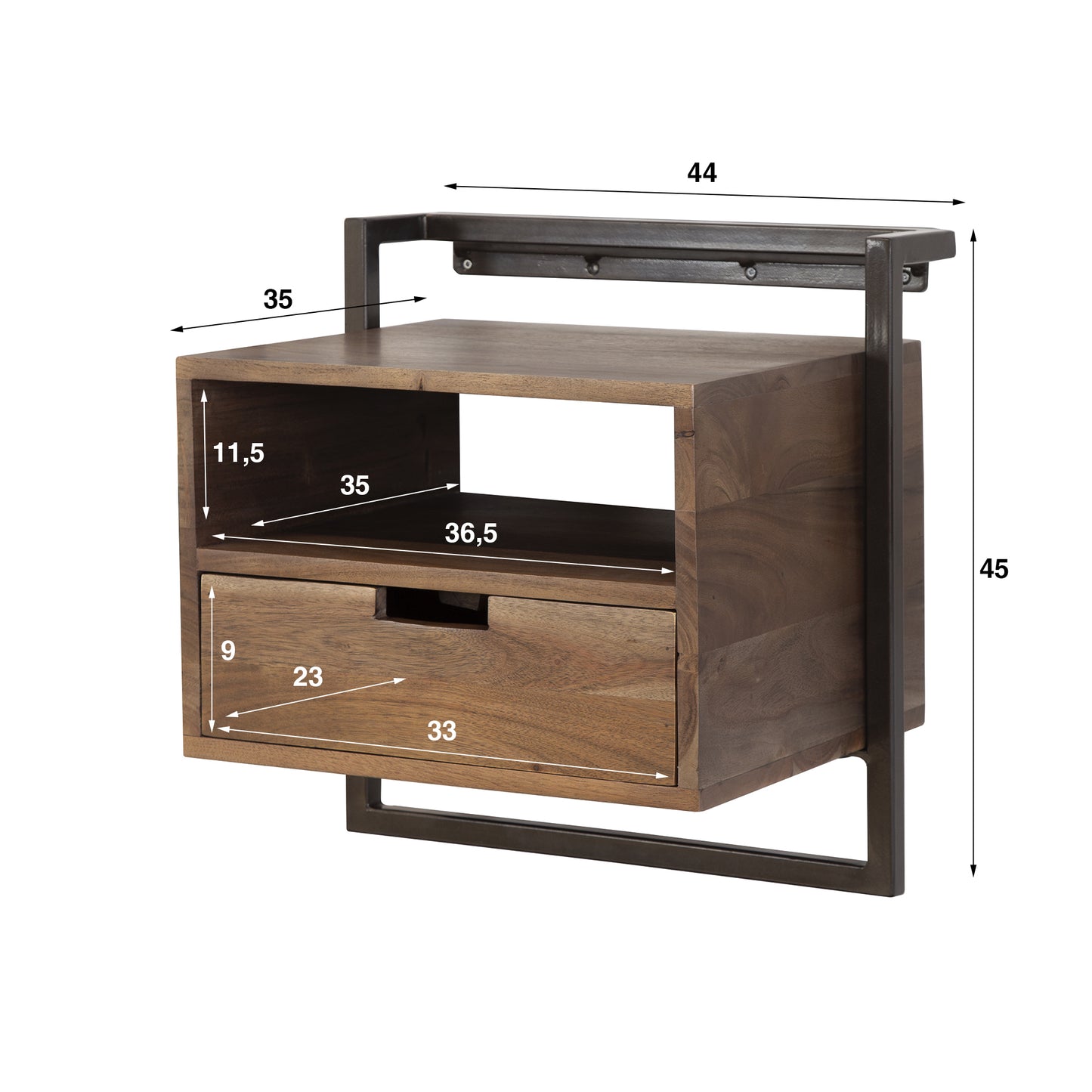 Nachttisch AIR SOLID Schwebende Konsole mit offenem Fach & Schublade Driftbraun