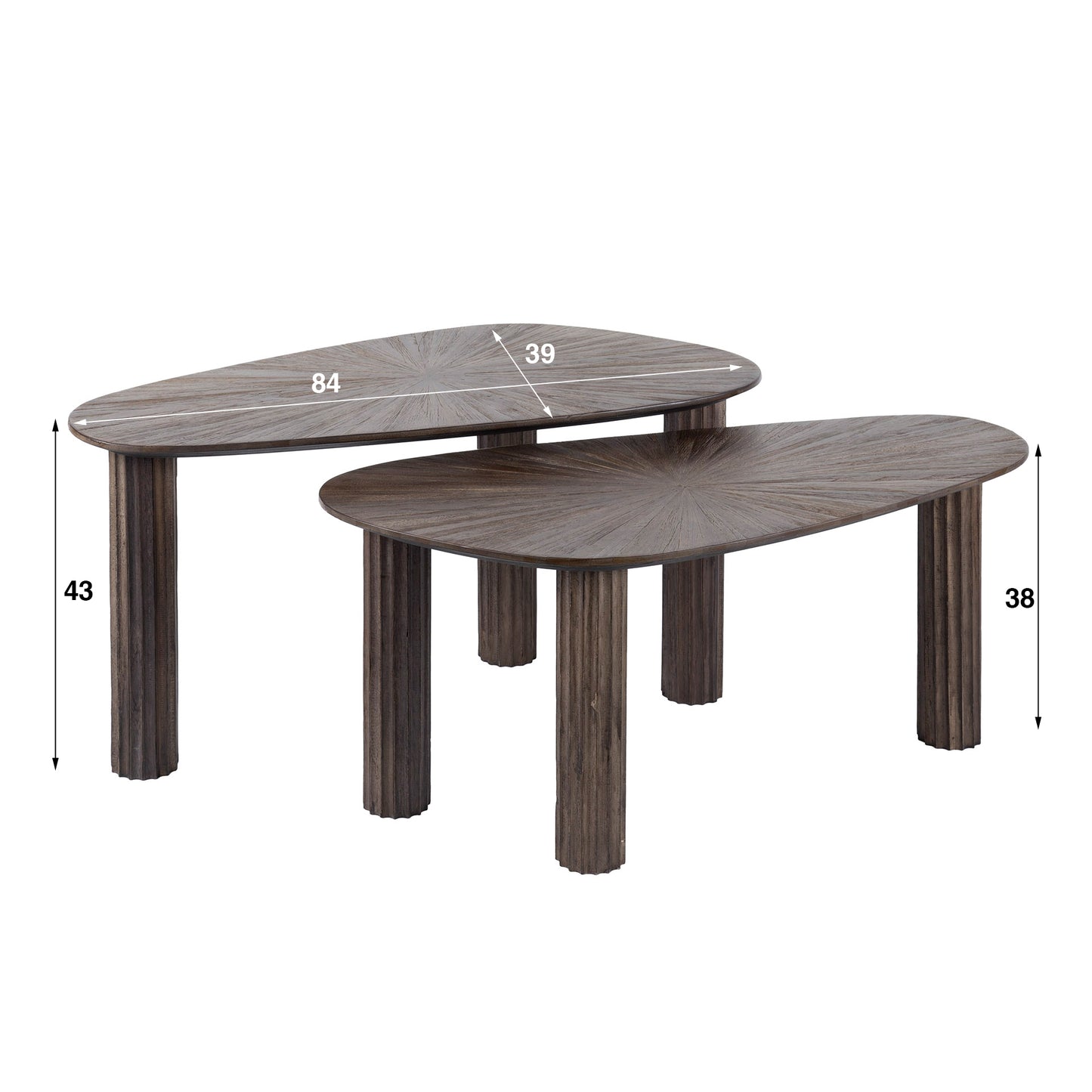 Couchtisch-Set LUSSO FLOW Organische Satztische in dunklem Teak