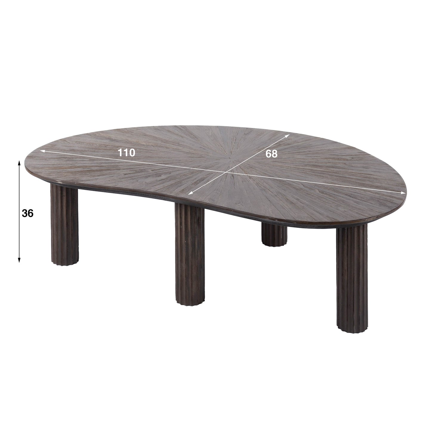 Couchtisch GIANNI STELLA Nierenförmiger Lounge-Tisch in dunklem Teak