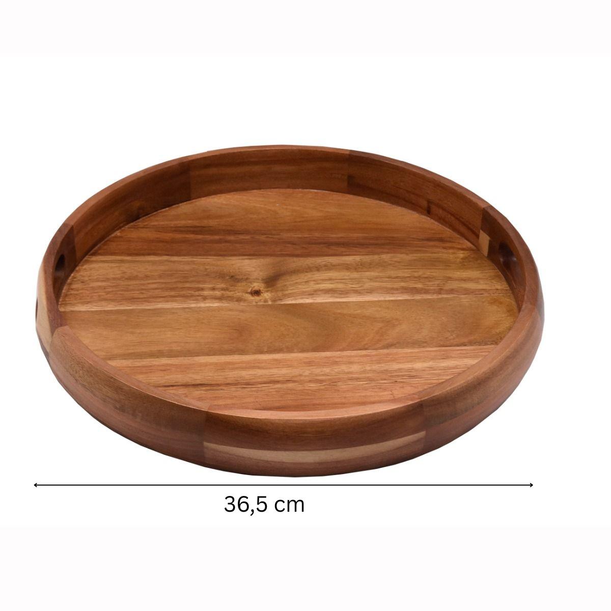 Serviertablett CIRCLE Rundes Massivholz-Tablett in Segment-Optik mit Griffmulden