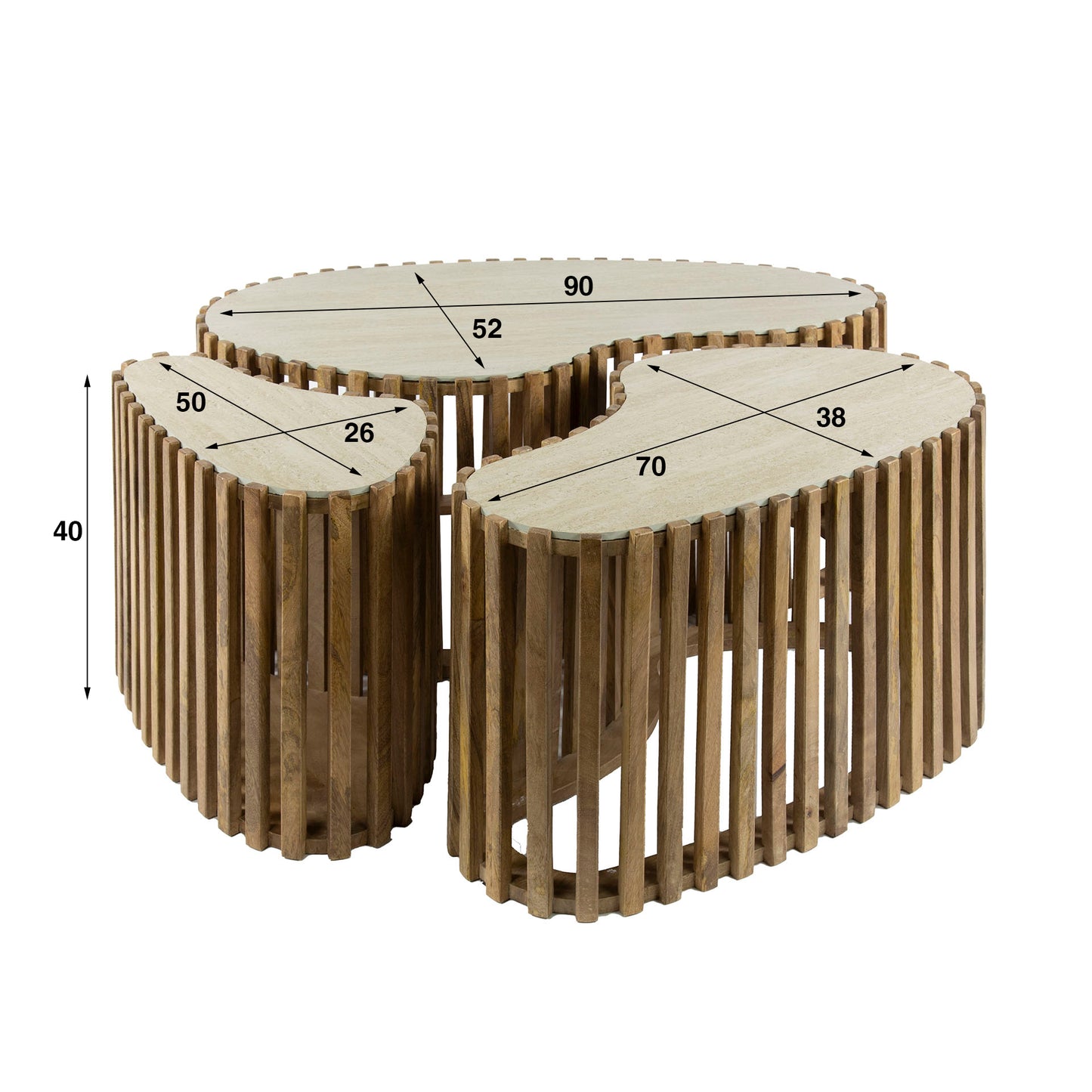 Couchtisch-Set LORETO ORGANIC 3-teilige Satztische mit Travertin-Keramik