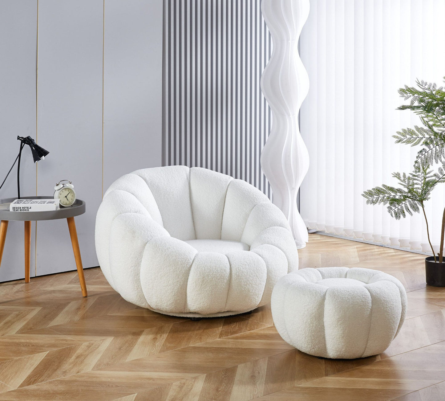 Drehsessel Kürbis Sessel 360° Drehfunktion Relaxsessel inkl. Hocker