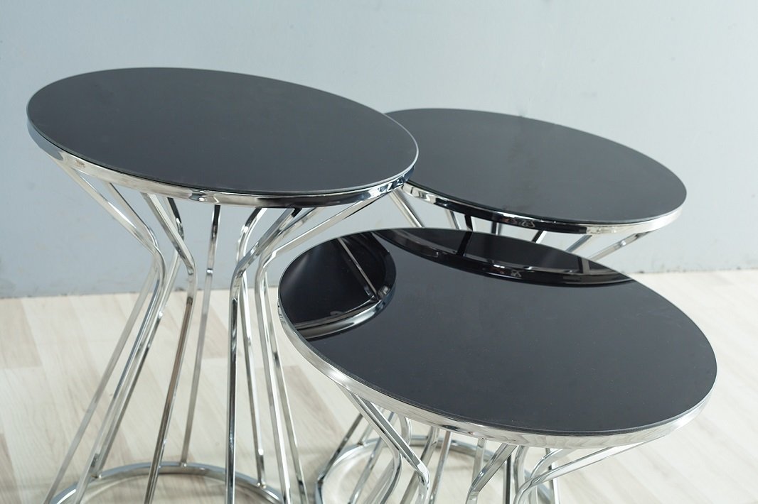 Beistelltische Couchtische PRIZMA 3er Set schwarz silber Glas