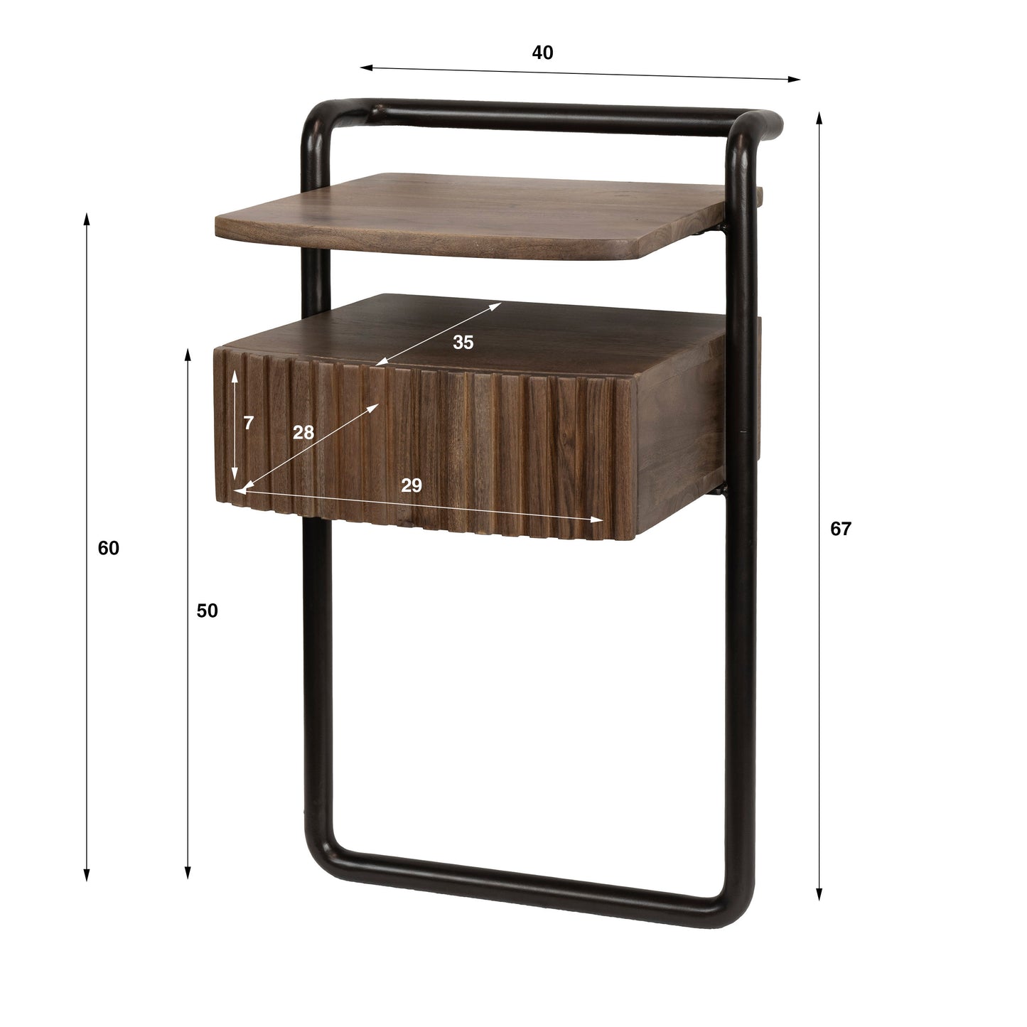 Nachtschrank LINEA STAND Stehende Massivholz-Konsole mit Lamellen-Schublade