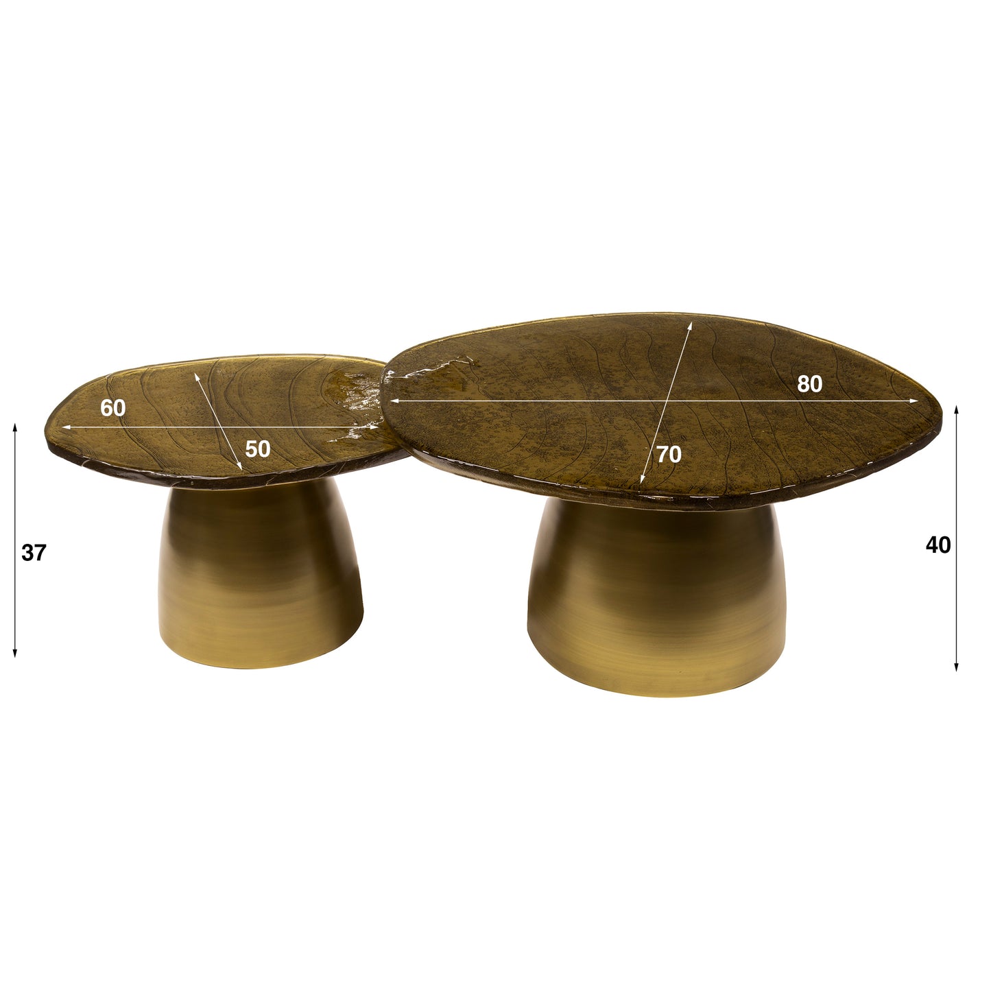 Couchtisch-Set ECLIPSE ORGANICO 2-teilige Glastische mit Gussglas & Metallfuß Antikgold
