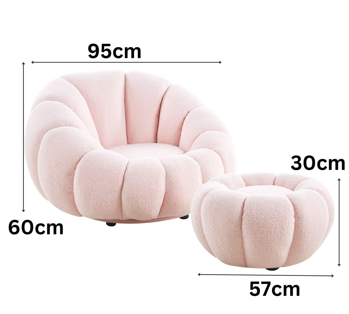 Drehsessel Kürbis Sessel 360° Drehfunktion Relaxsessel inkl. Hocker Rosa
