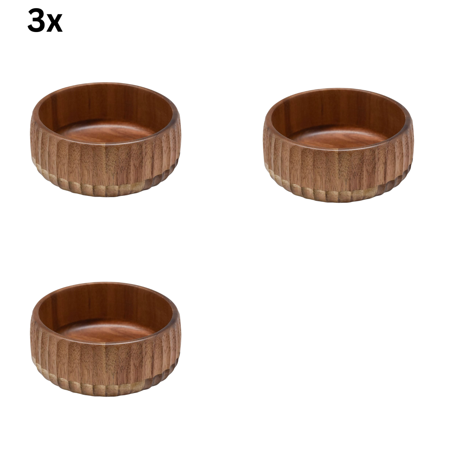 Kleine Massivholz-Schale mit 3D-Rillenprofil Akazie Holz, Ø 15 cm