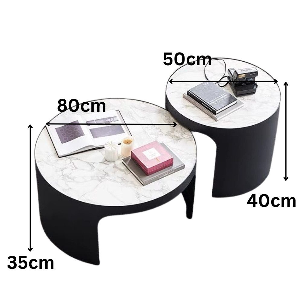 Couchtisch edles 2er Set Couchtisch mit weißer Marmor Optik 80cm