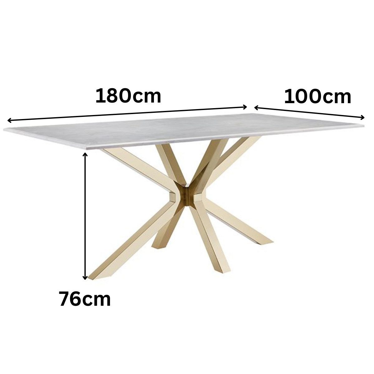 Esstisch Terni mit edlen Edelstahlbeinen Glas/Marmoroptik Tischplatte 180cm