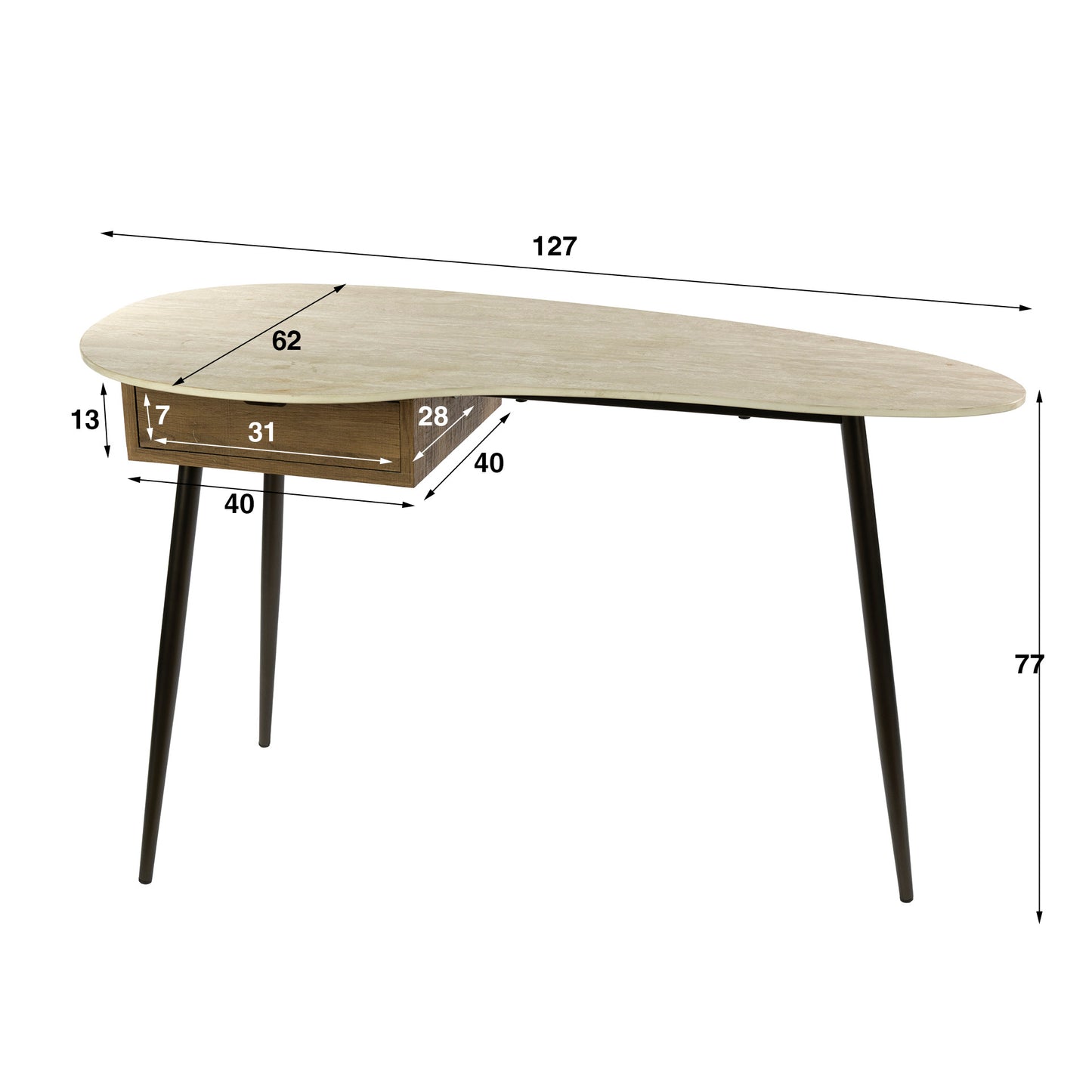 Schminktisch TRAVINO TRAVERTIN Organische Konsole mit Keramikplatte & Eichenoptik 127 cm
