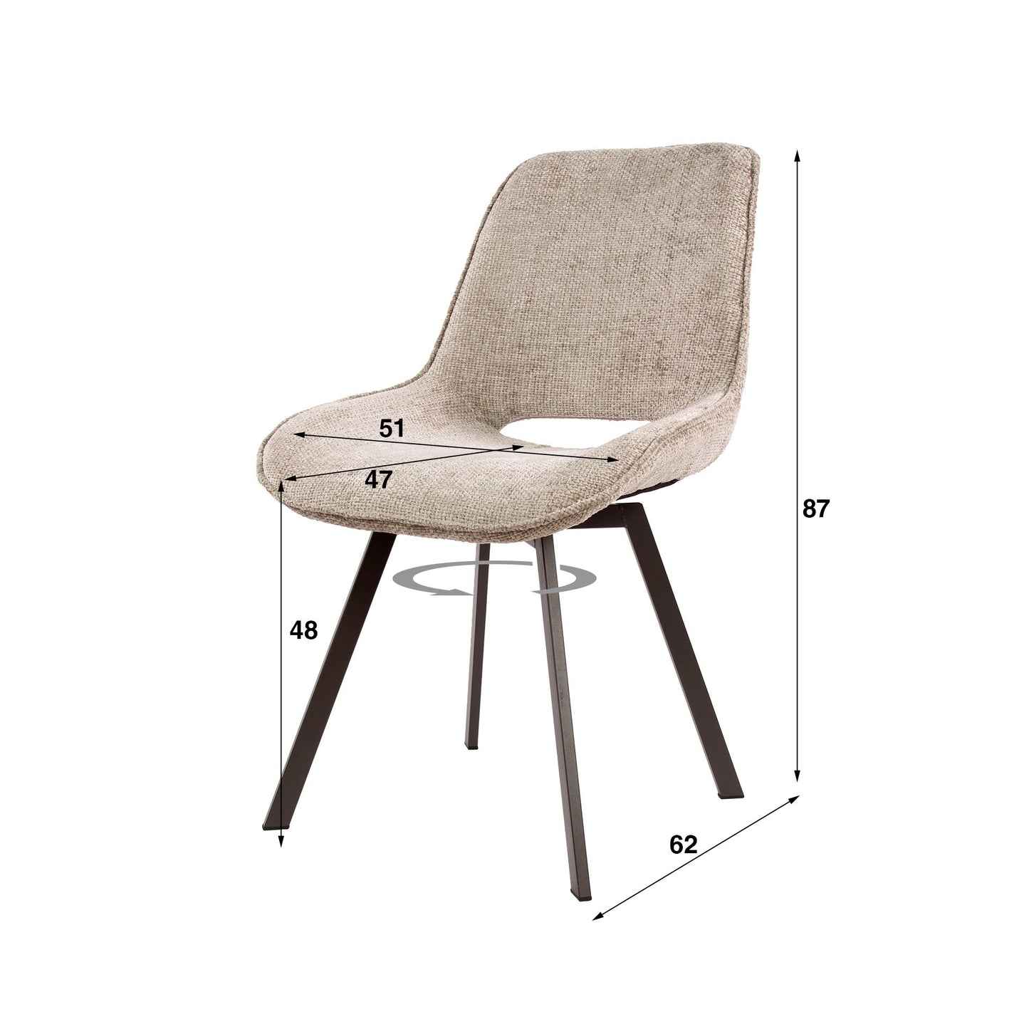 Esszimmerstuhl SWIVEL CHENILLE 360° Drehstuhl ohne Armlehnen im 4er-Set Beige
