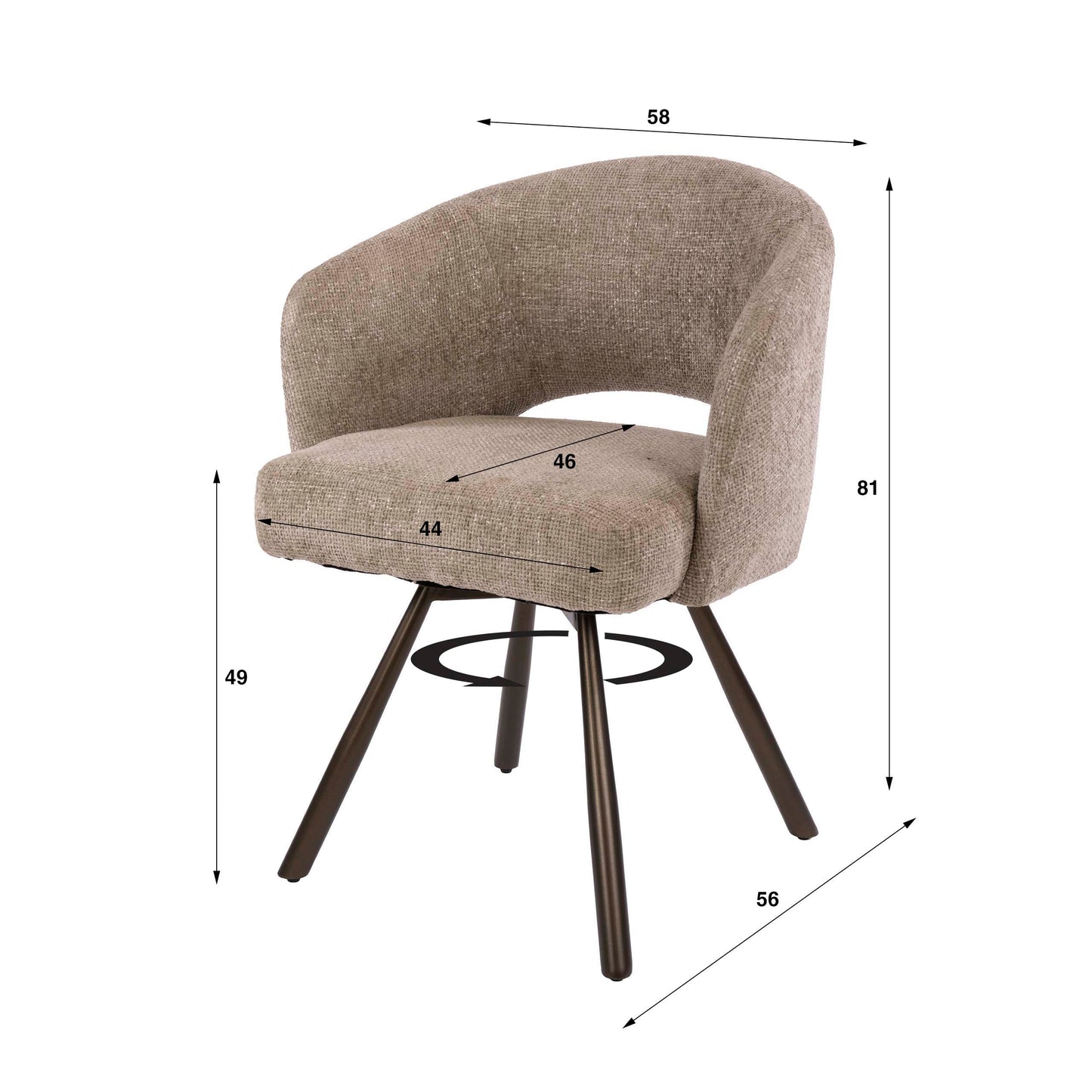 Esszimmerstuhl SALON CROSS GIRO 360° drehbarer Sessel mit Taschenfederkern & Cut-Out Cargo Sand-Braun