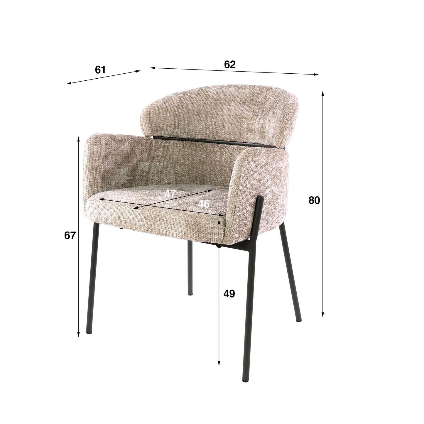 Armlehnstuhl CURVA Eleganter Polsterstuhl mit geschwungener Rückenlehne & Stahlgestell Beige