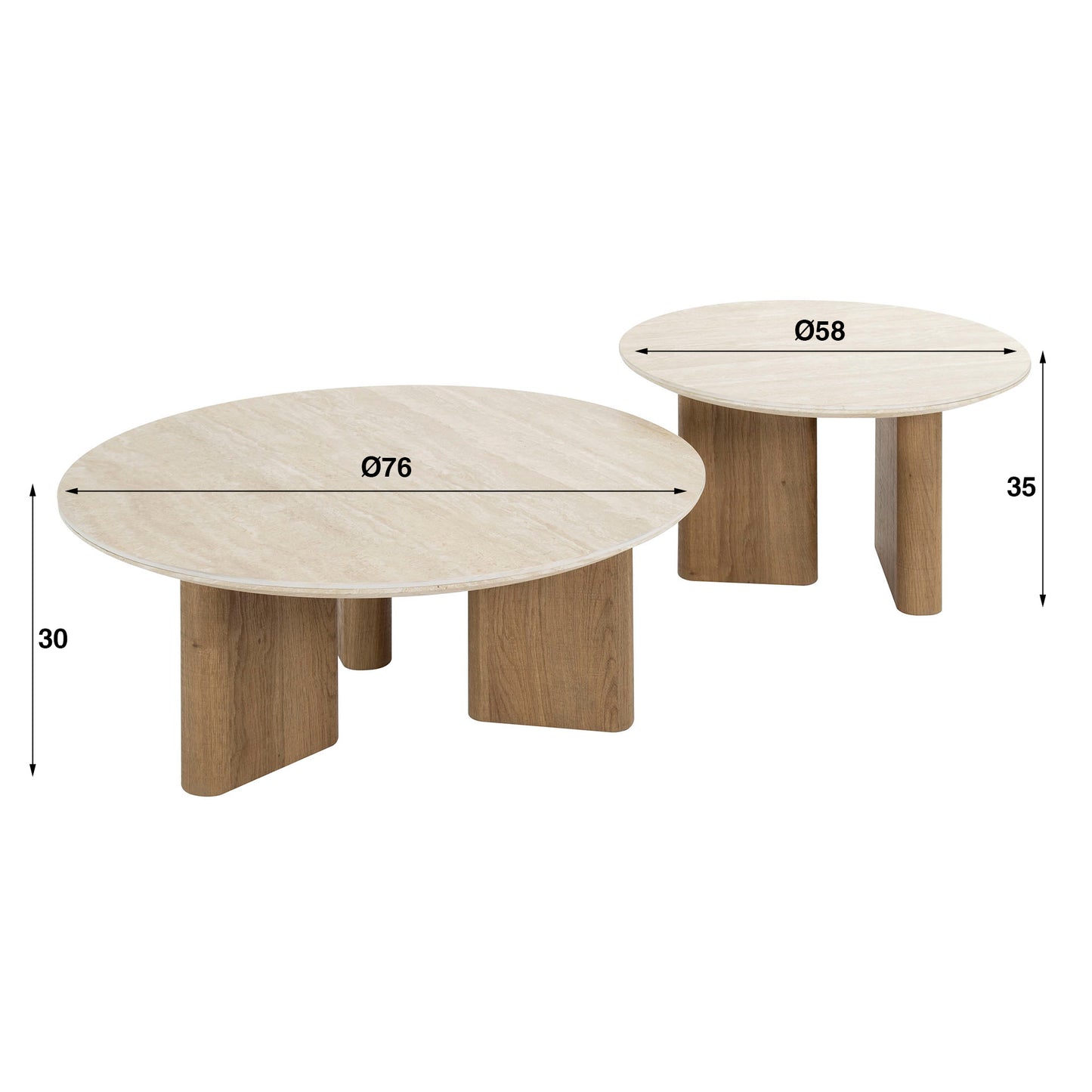 Couchtisch-Set ROMANO SCULTURA 2-teilige runde Satztische mit skulpturalen Panel-Beinen