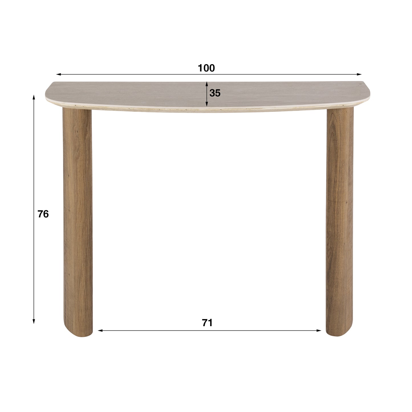 Konsolentisch ROMANO CURVO Halbrundes Design-Statement mit Travertin-Keramik & Eichenoptik 100 cm