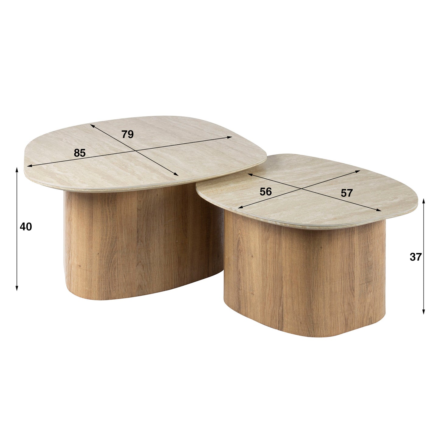 Couchtisch-Set ROMANO CIOTTOLO Organische Kiesel-Satztische in Travertin-Optik