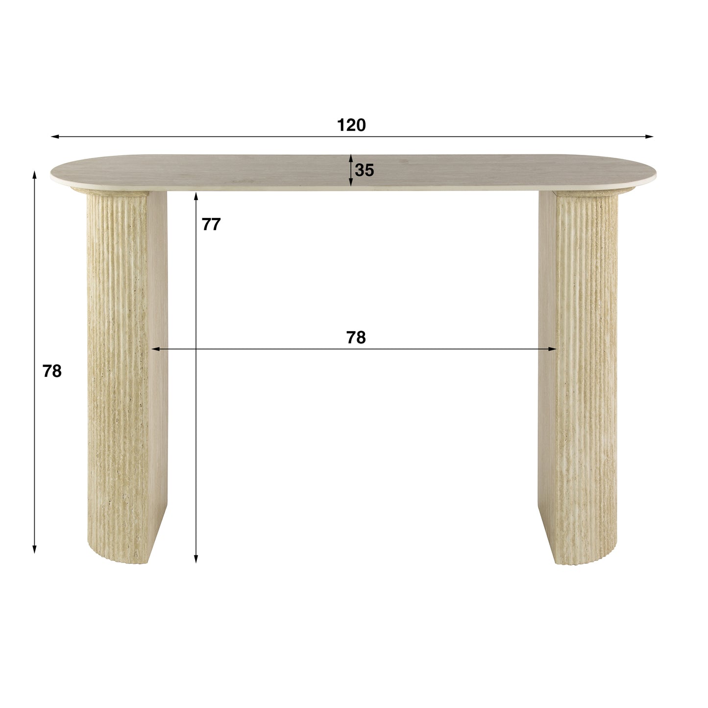 Konsolentisch ROMANO ARCH Monolithisches Design mit Rillen-Säulen & Travertin-Keramik 120 cm
