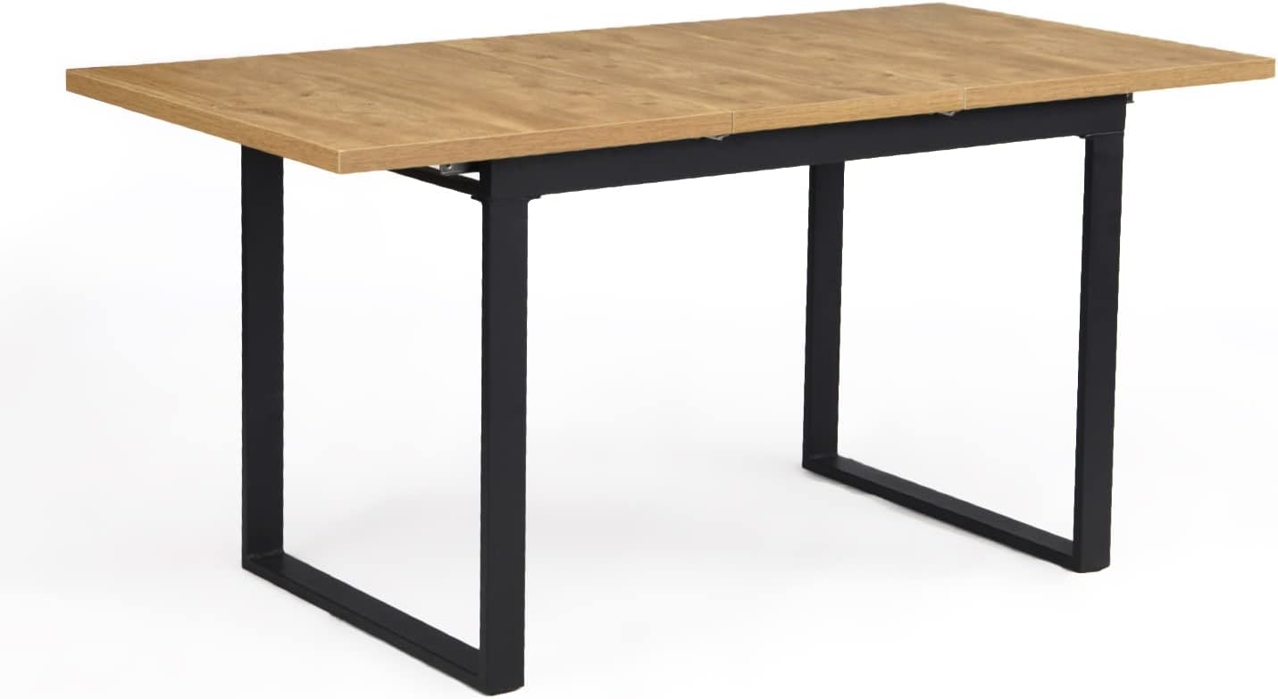 Esstisch Silas | ausziehbar 120-160 x80 cm 4-6 Personen Küchentisch Holztisch mit Kufen Gestell schwarz Esszimmer skandinavisch Industrial Design
