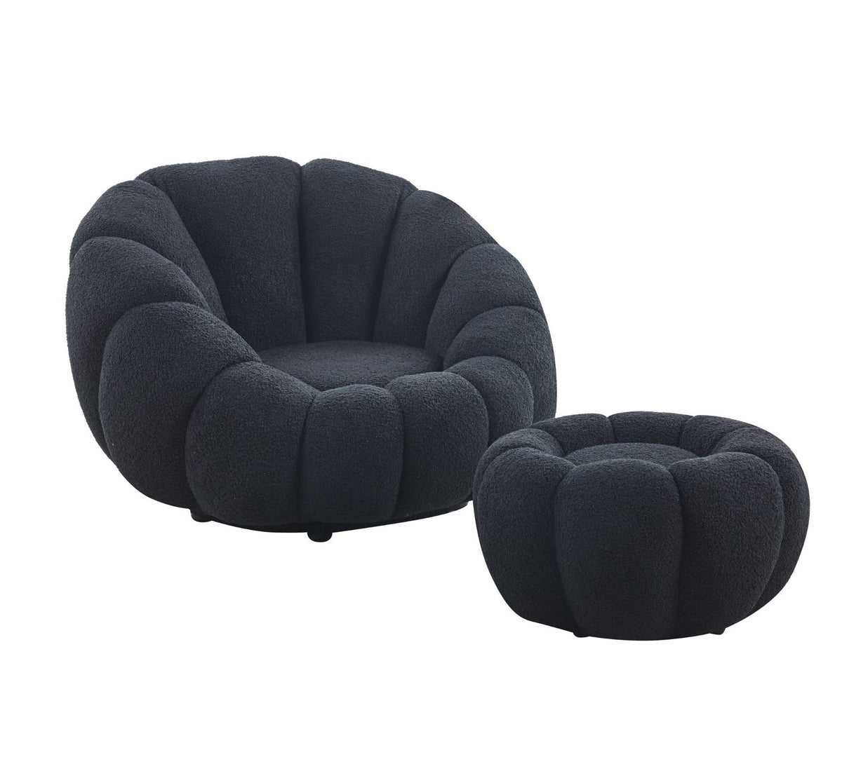 Drehsessel Kürbis Sessel 360° Drehfunktion Relaxsessel inkl. Hocker Schwarz