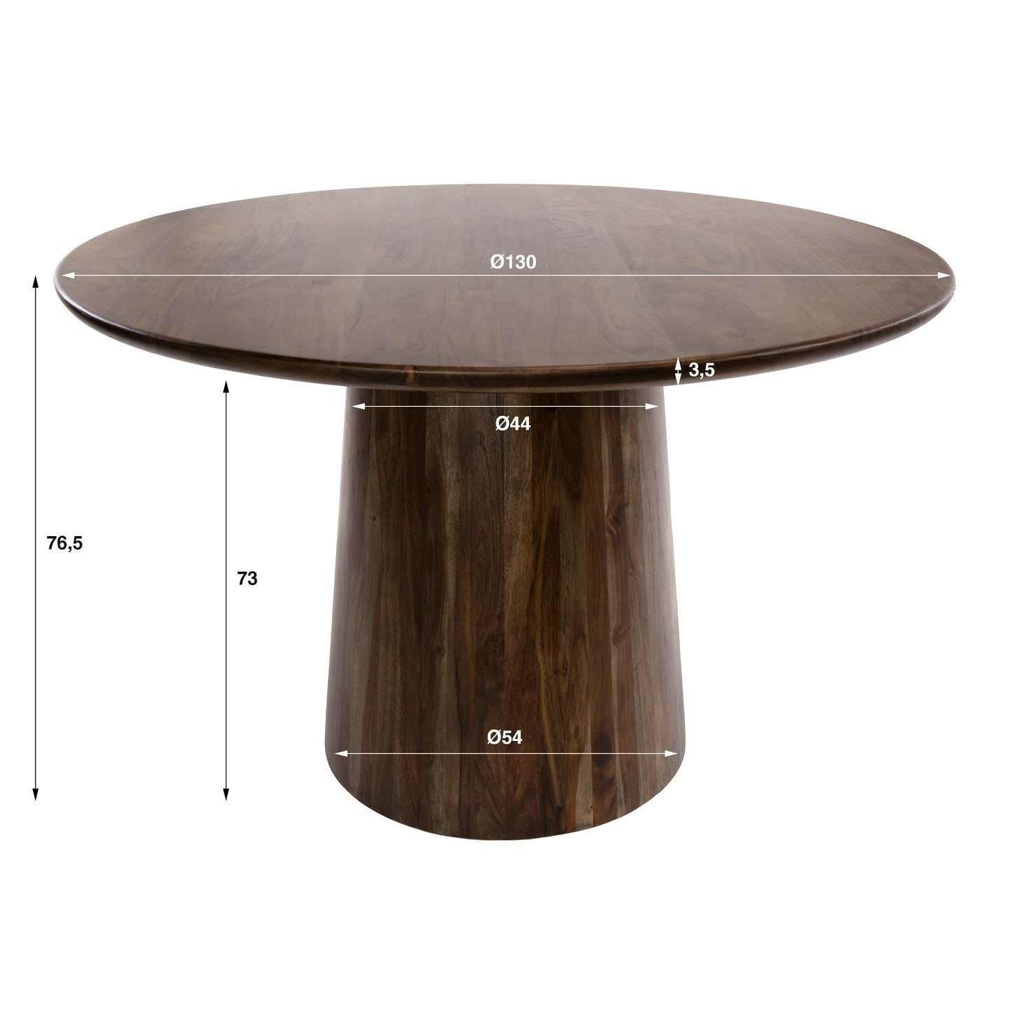 Esstisch ONDA ROTONDO Runder Massivholz-Tisch mit Säulenfuß Akazie Ø130cm