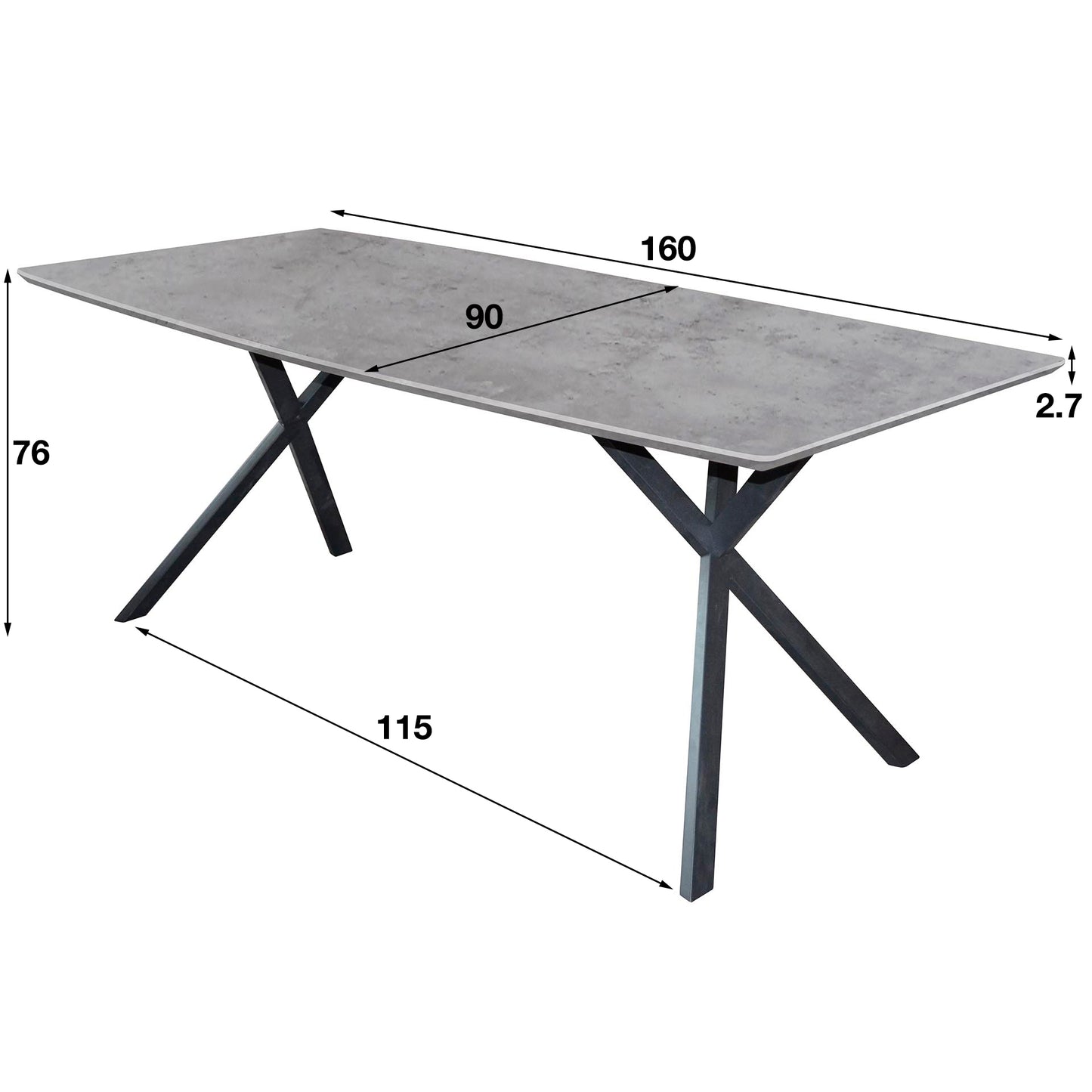 Esstisch OVAL ELEGANCE Kompakter Esszimmertisch im 3D-Look mit Spider-Gestell 3D-Beton Grau 160 cm