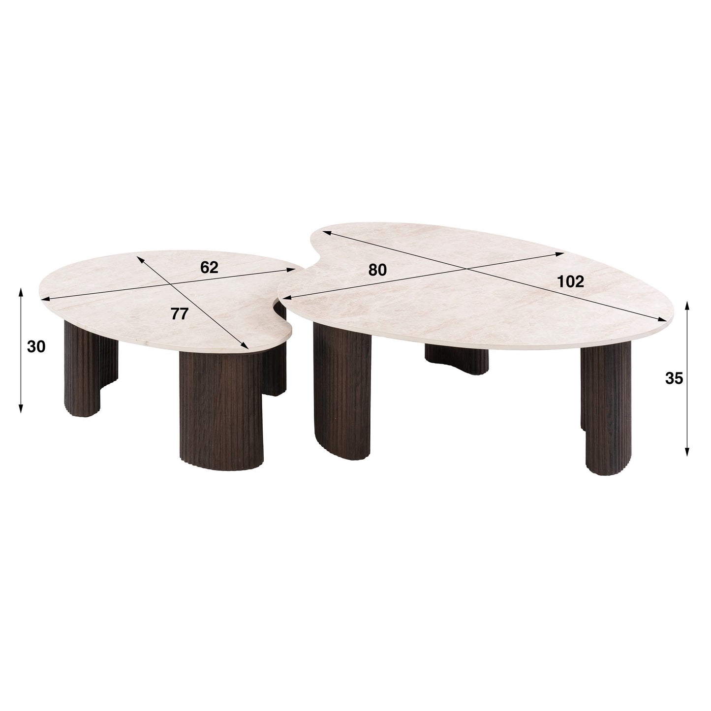 Couchtisch Set CERAMO APERTO 2-tlg. organisches Design-Set mit 3D-Keramikplatte