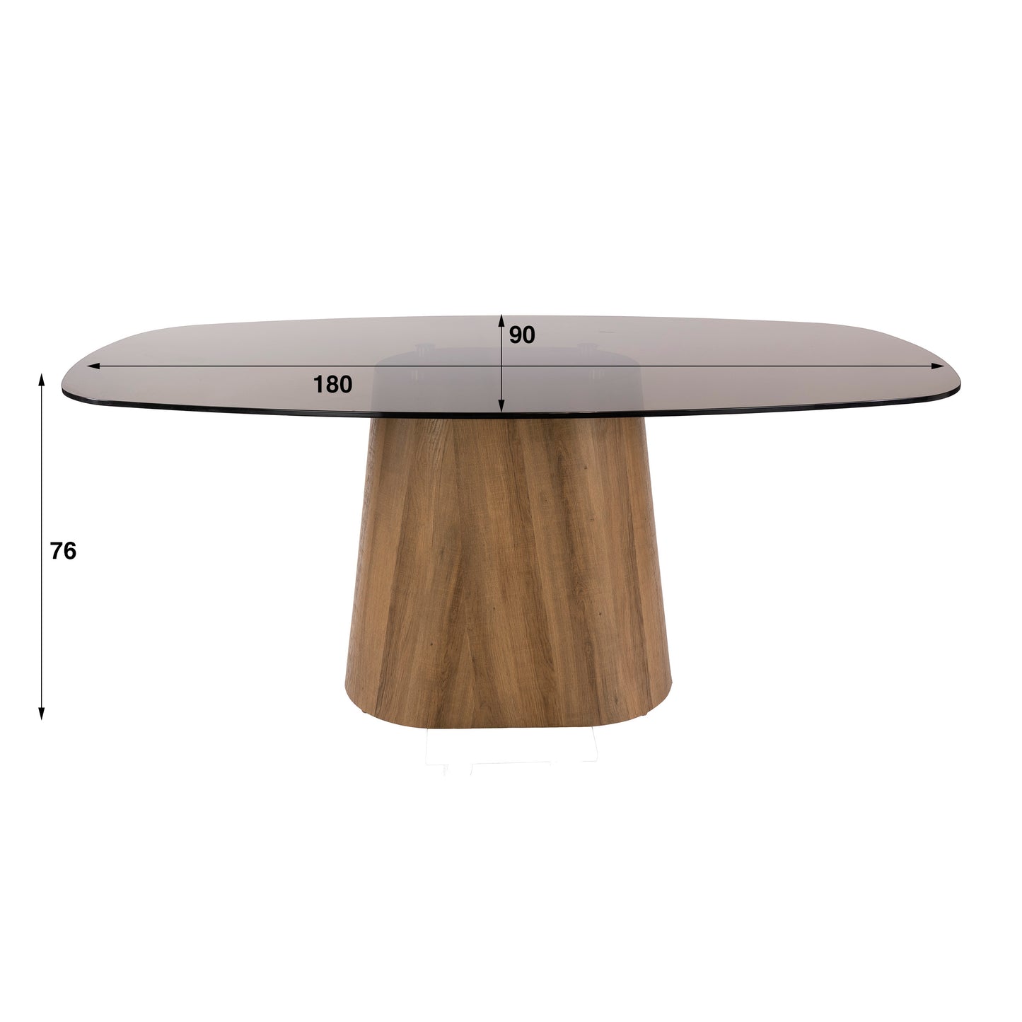 Esstisch TINTO CENTRO Dänisch-Ovaler Säulentisch mit Rauchglas & Eichenoptik 180 cm