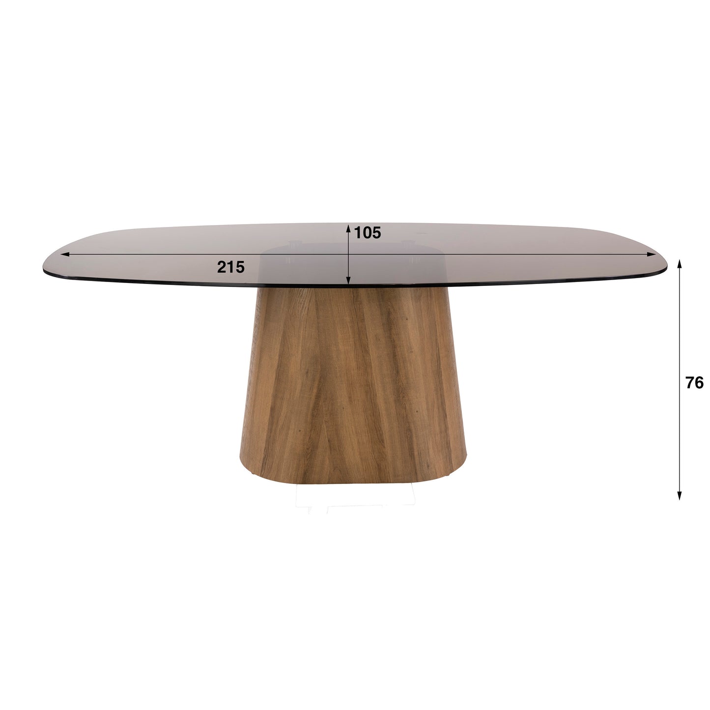 Esstisch TINTO CENTRO GRANDE XXL Dänisch-Ovaler Säulentisch mit Rauchglas & Eichenoptik 215 cm